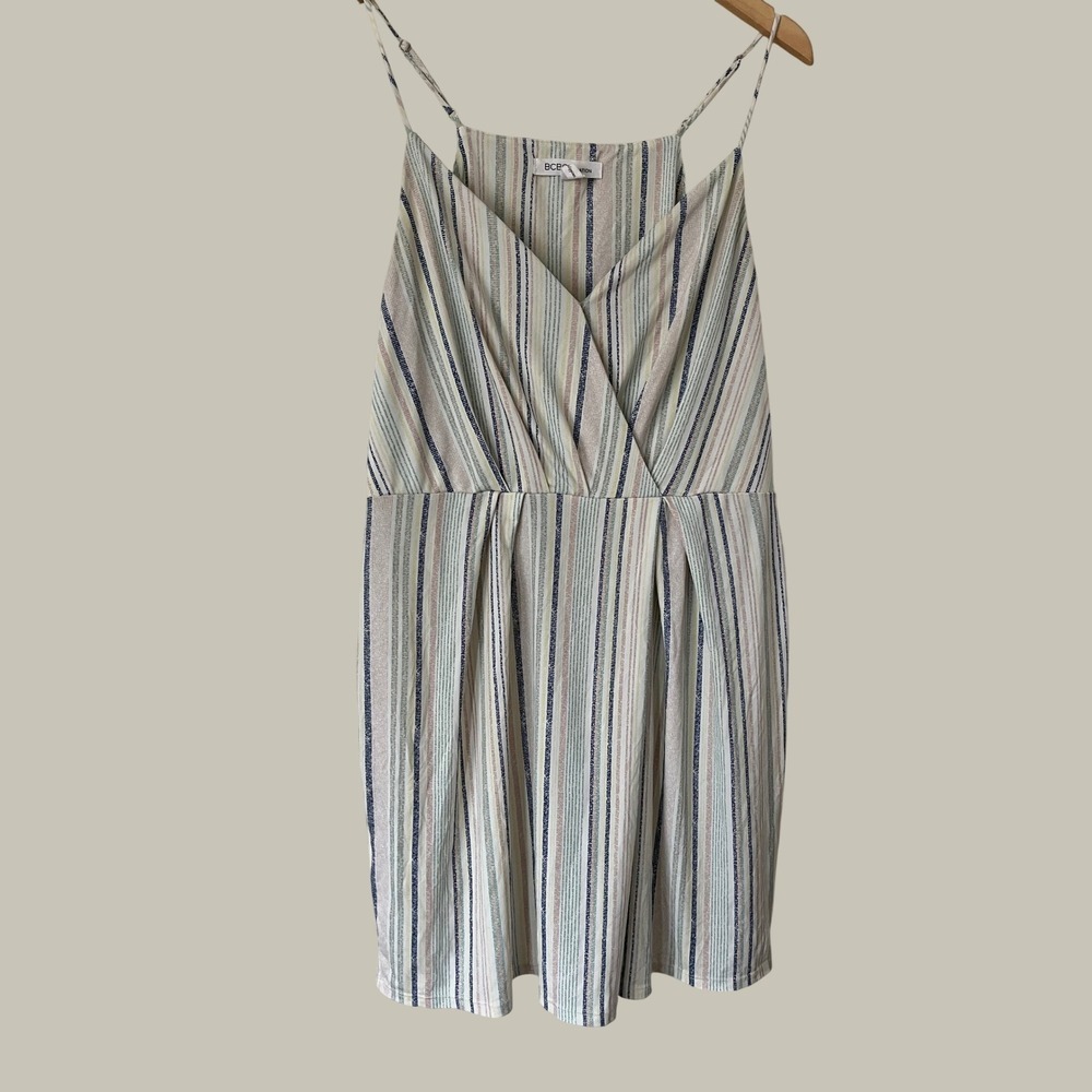 BCBGeneration Boho Striped Sleeveless Dress Large Neutral Modern Feminine Pastel